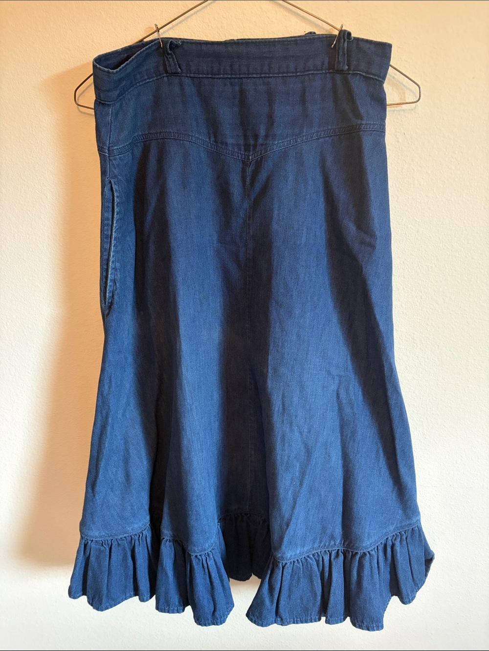 Wrangler Dark Blue Denim A-Line Skirt with Ruffle Hem
